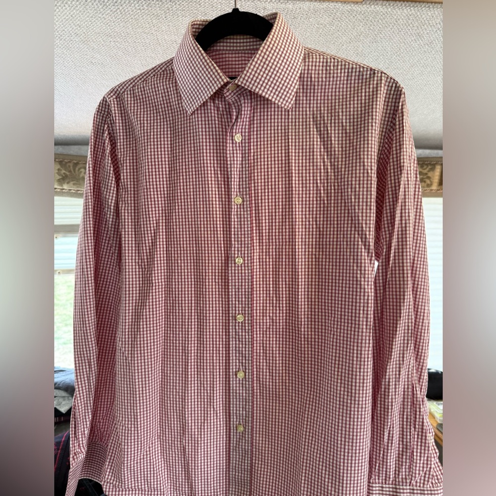 Men's San Remo Red Check Dress Shirt - Lightweight Button-Up